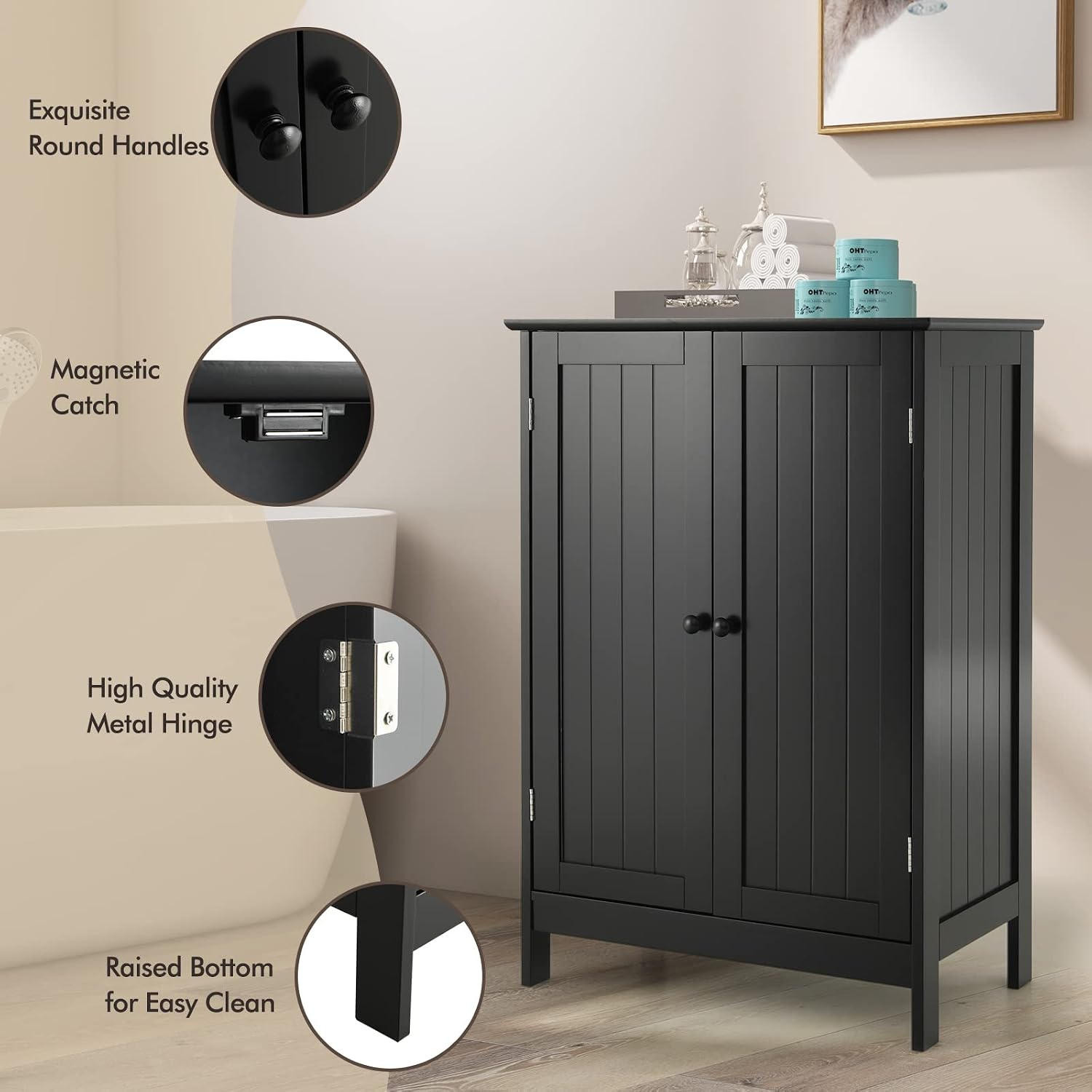 GLACER Bathroom Floor Cabinet, Wooden Storage Cabinet (White)