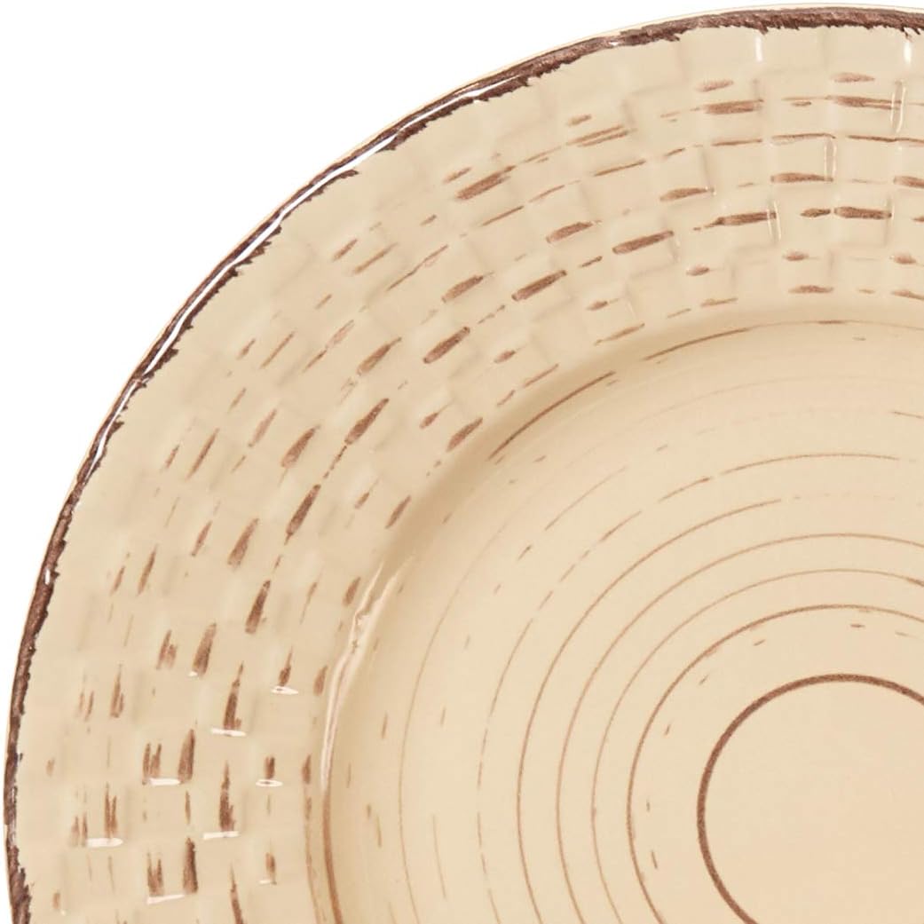 Lorren Home Trends Distressed Weave Dinnerware Set, Buttercup, 16 Piece | Service for 4