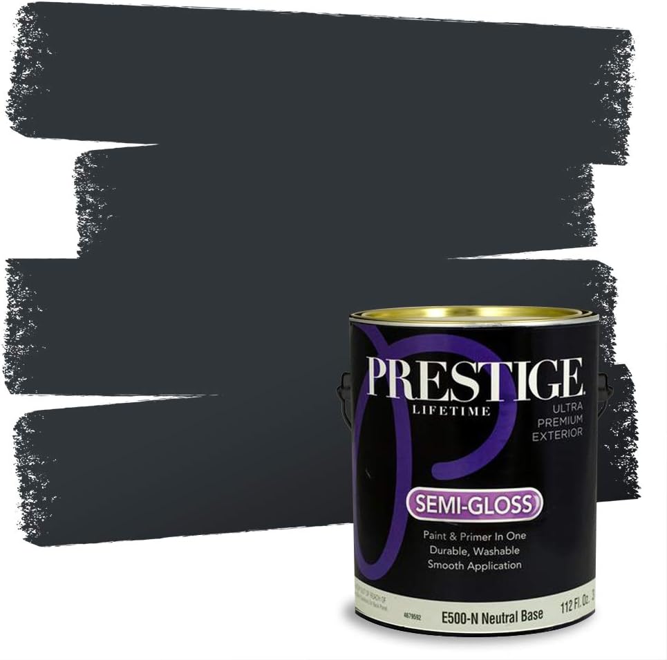 PRESTIGE Paints Exterior Paint and Primer In One, 1-Gallon, Satin, Comparable Match of Sherwin Williams* Black Magic*