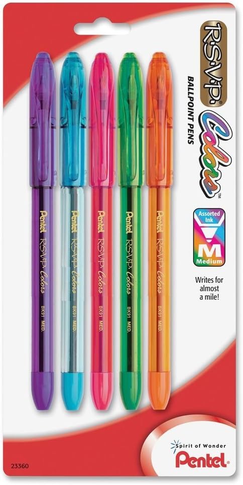 Pentel RSVP Ballpoint Pen, (1.0mm), Medium Line, Assorted Ink, Pack of 8 (BK91CRBP8M)
