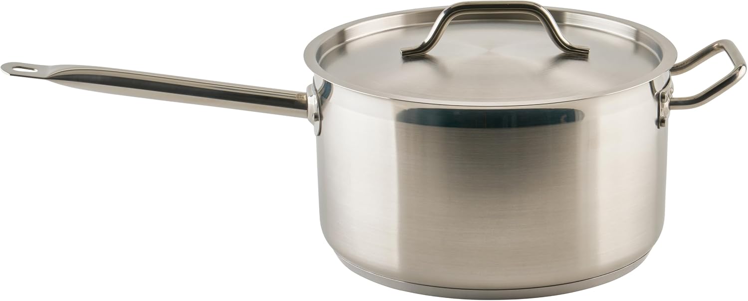 Winco 4 1/2 qt Heavy-Duty 4.5 qt Stainless Steel Sauce Pan with Cover | Even heat distribution, Secure riveted handle, Great for Cooking, Food Preparation and Restaurant Kitchens