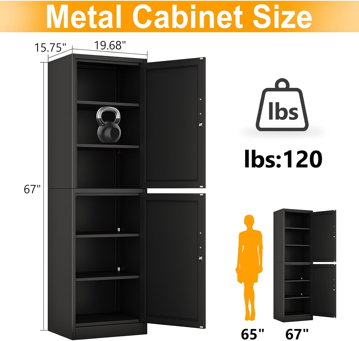 Ckzbx Tall Narrow Storage Cabinet 66.93" H Tall Bathroom Cabinet Metal Pantry Cabinets, 4 Adjustable Shelves for Kitchen, Home Office, Living Room, Dinning Room (20 inches Wide White)
