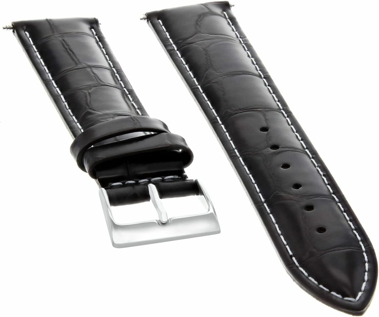 Ewatchparts 22mm Dark Brown Leather Replacement Watch Strap White Stitching Silver Buckle Compatible With Invicta Diver