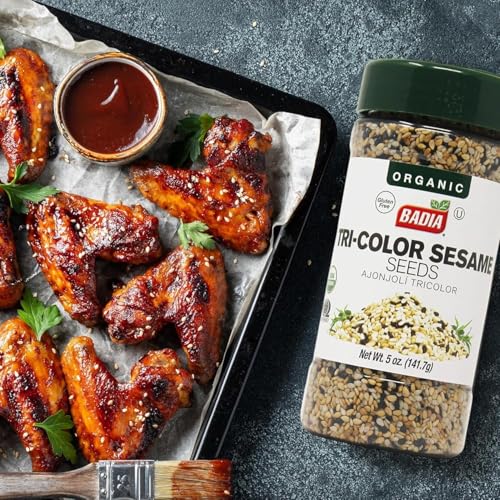 Badia Organic Tri-Color Sesame Seeds 5 oz – Black, White & Toasted Sesame Seed Blend – Rich Nutty Flavor & Crunchy Texture