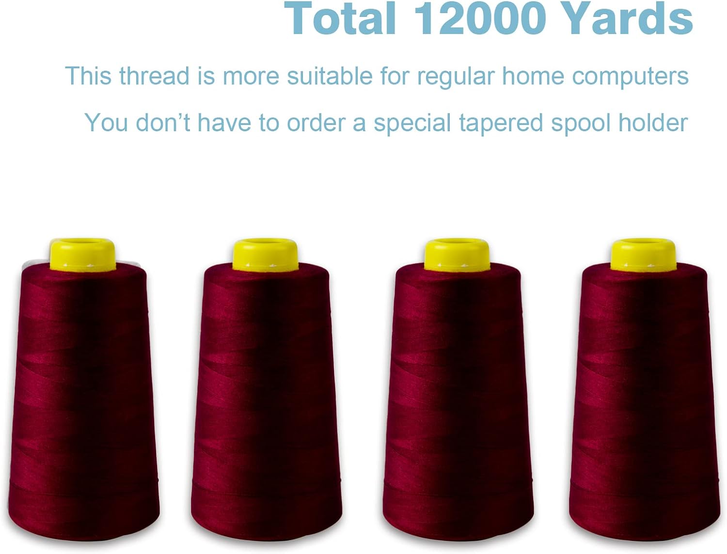Black Serger Thread, All-Purpose Thread for Sewing, Polyester, 4 Cones of 3000 Yards Each Spool for Sewing Machine