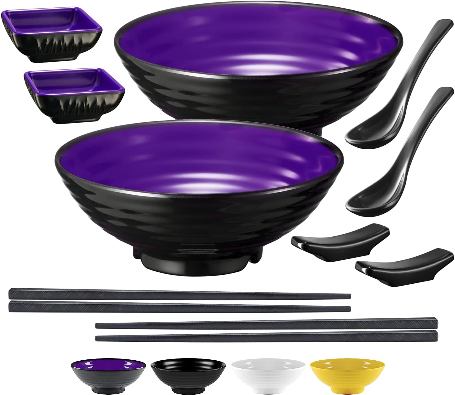 Unbreakable Ramen Bowl Set with Chopsticks and Spoon: 2 large Japanese Style Melamine Ramen Bowls