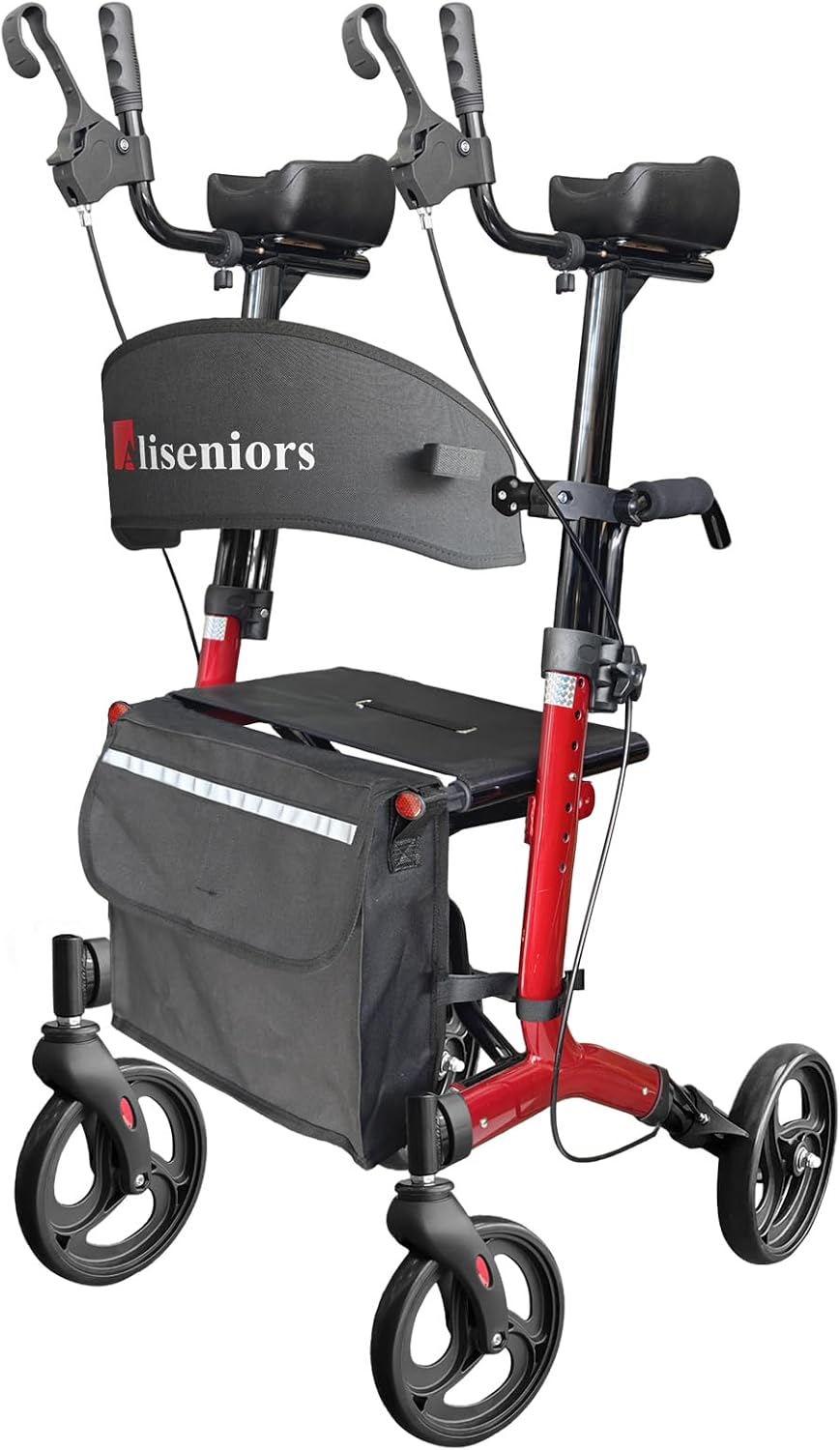 Aliseniors Upright Walker for Seniors - Big Stand Up Walker with Wide Seat, Foldable 4 Wheel All-Terrain Rolling Walker, Adjustable Armrests, 300lbs, Improves Posture & Reduces Back Strain | 20.6" Wide Seat, Foldable Rollator, 8" All-Terrain Wheels, Adju…