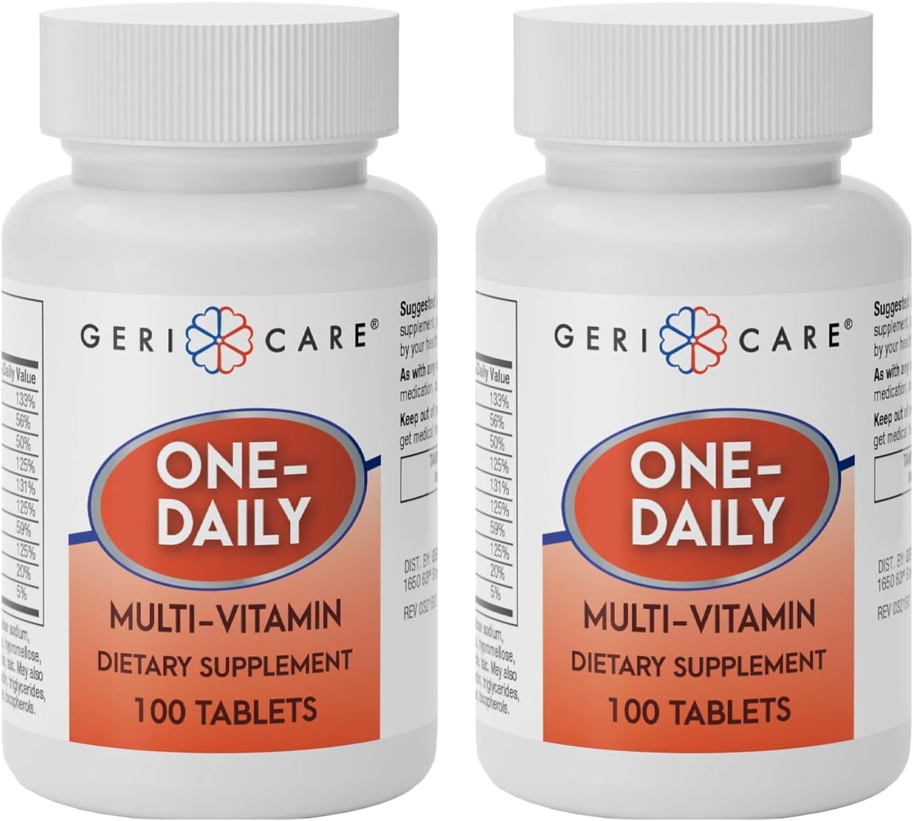 GeriCare One-Daily Multi-Vitamin Tablet, 100 Count Adult Multivitamin Supplement | Easy-to-Take Dietary Supplement with Vitamins A, C, D3, B, Calcium| Vitamin & Mineral Complex (2 Pack)