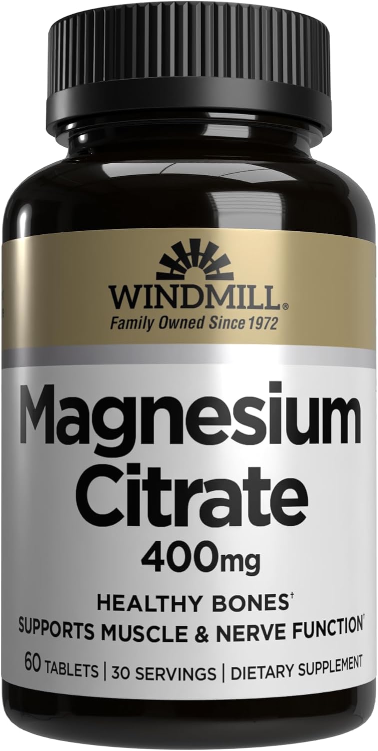 Windmill Natural Vitamins Magnesium Citrate 400 mg, Immune Support, Supports Healthy Heart, 60 Count, 30 Servings