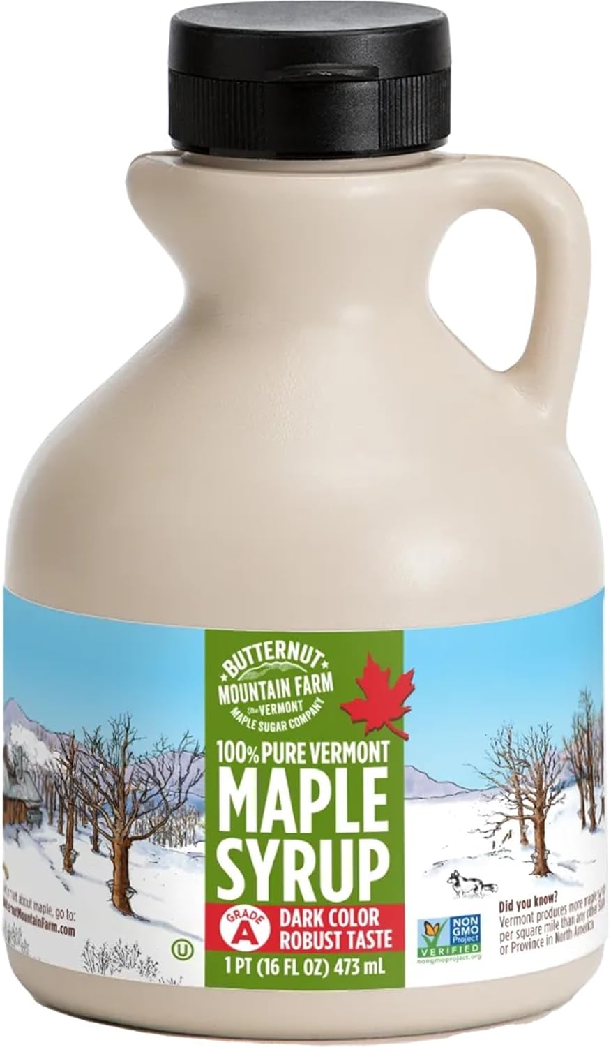 Butternut Mountain Farm Pure Maple Syrup From Vermont, Grade A (Prev. Grade B), Dark Color, Robust Taste, All Natural, Easy Pour Jug, 16 Fl Oz, 1 Pint