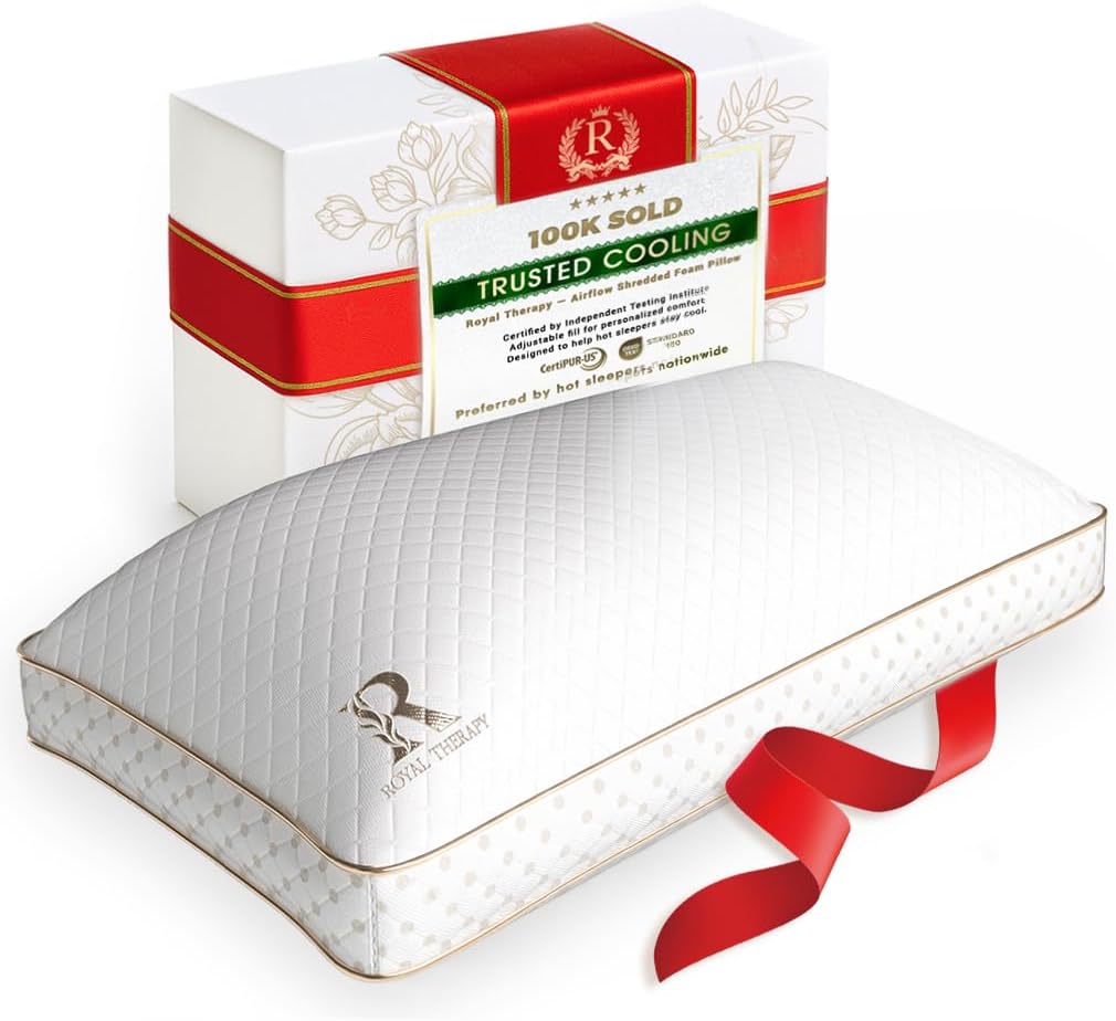 Royal Therapy Queen Size Set of 2-Shredded Memory Foam Pillow–Adjustable Memory Foam Pillow for Sleeping, Firm Pillow for Neck & Shoulder Support