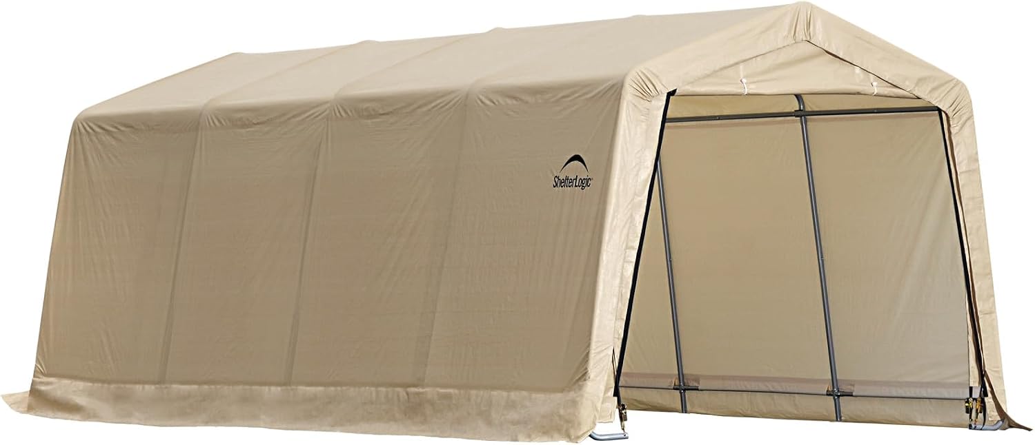 ShelterLogic Peak Style Roof Instant Garage Carport Car Canopy with Steel Frame and Waterproof UV-Treated Cover