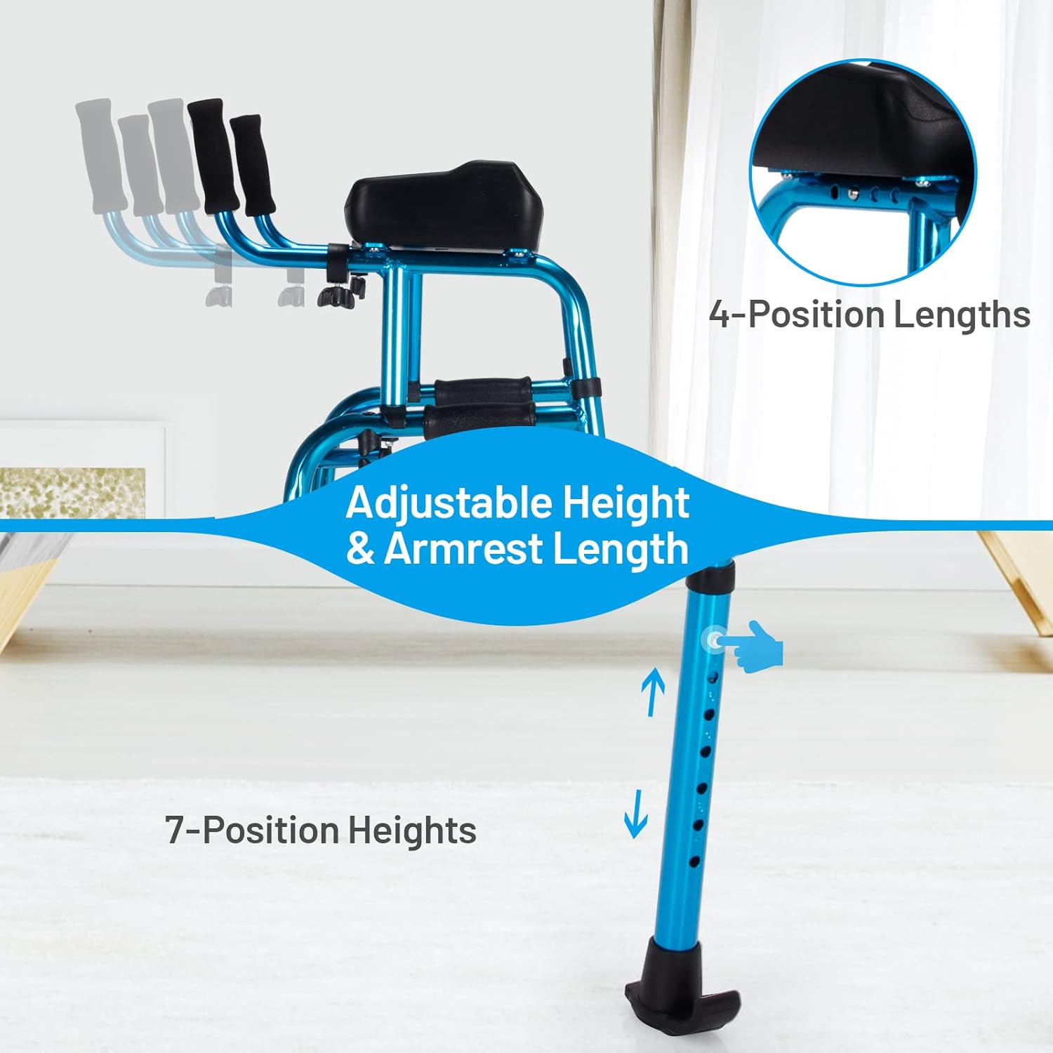 Goplus Walkers for Seniors, Foldable Standard Walker with 5’’ Wheels and Removable Padded Armrests 220lbs, Lightweight Walking Mobility Aid