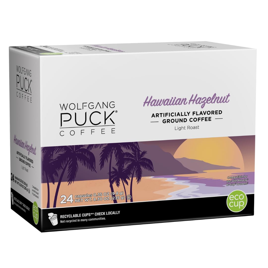 Wolfgang Puck Coffee Single Serve Capsules, Compatible with Keurig K-Cup Brewers, Hawaiian Hazelnut, 24 Count