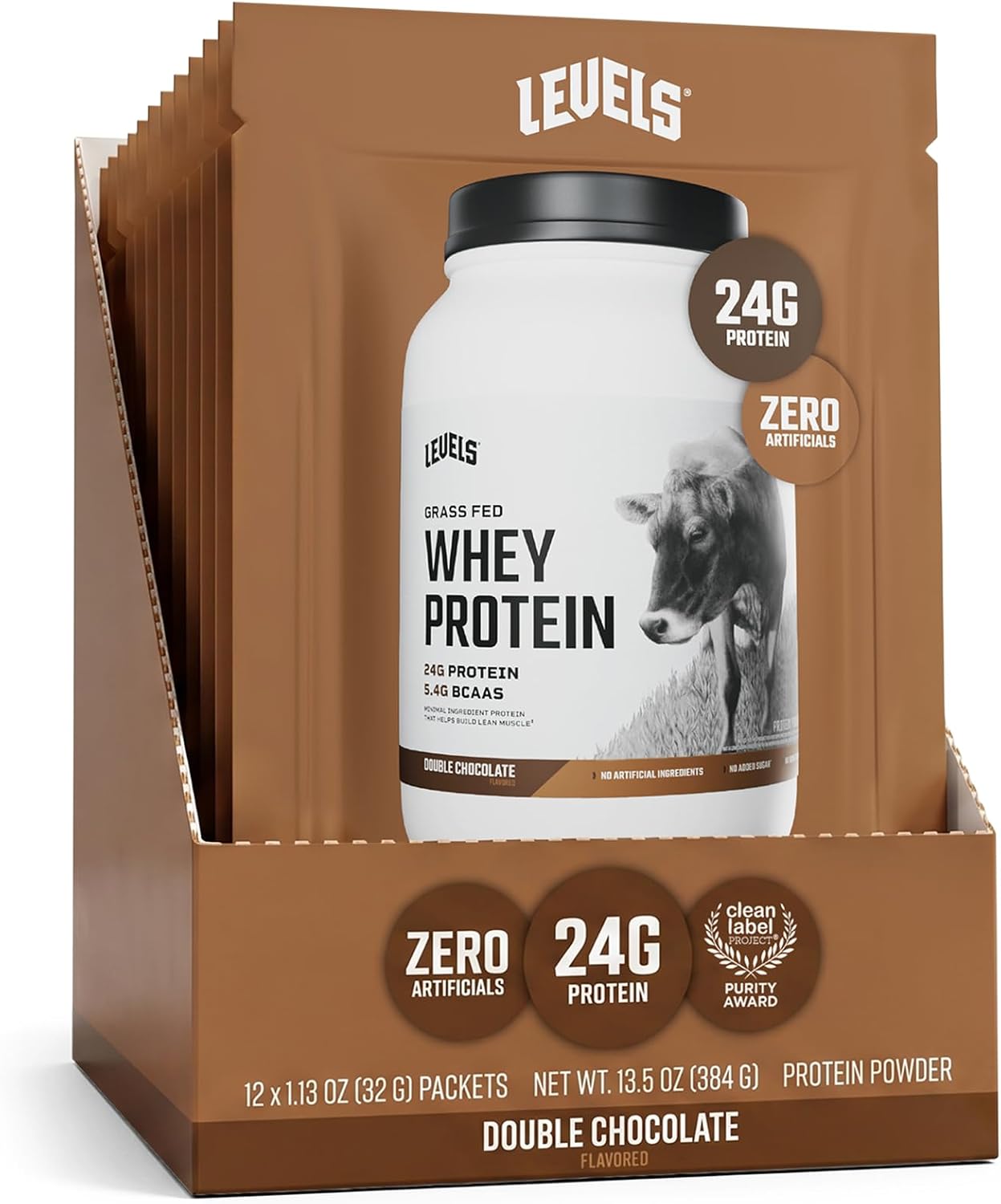 Levels Whey Protein Powder, No Artificial Ingredients, Pure Chocolate, 5LB | 24G of Protein, 5.4G BCAAs, Clean Ingredients, Hormone Free Dairy, No Fillers, No Added Sugar, No Junk