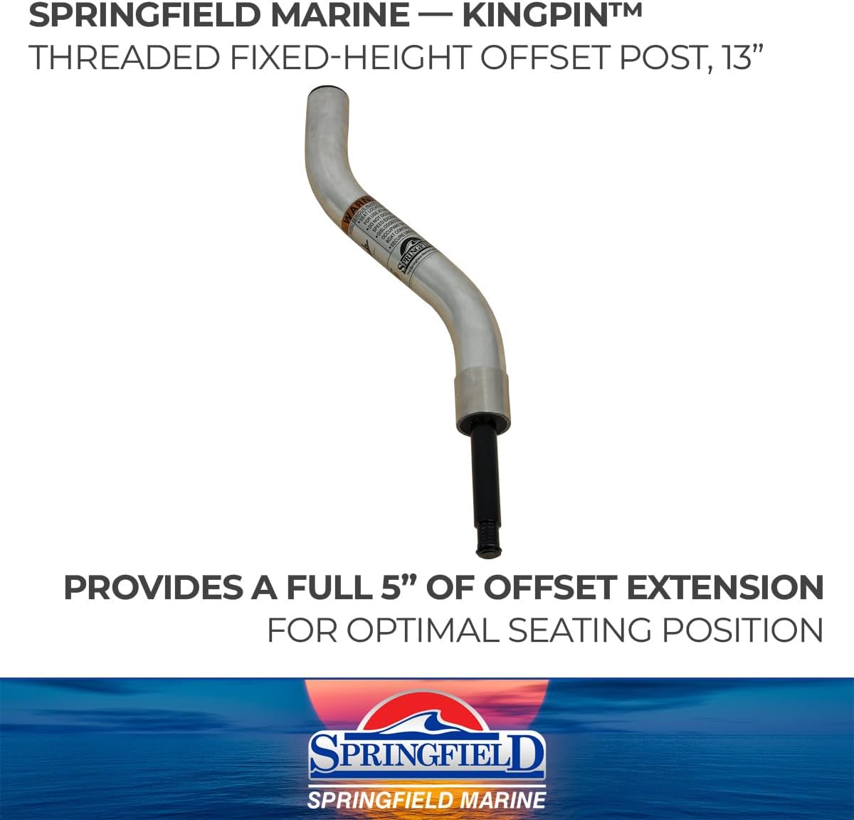 Springfield 1630402-CSS Threaded Fixed-Height Offset Post for Kingpin Seat Mounts and Bases - 13", Satin Finish