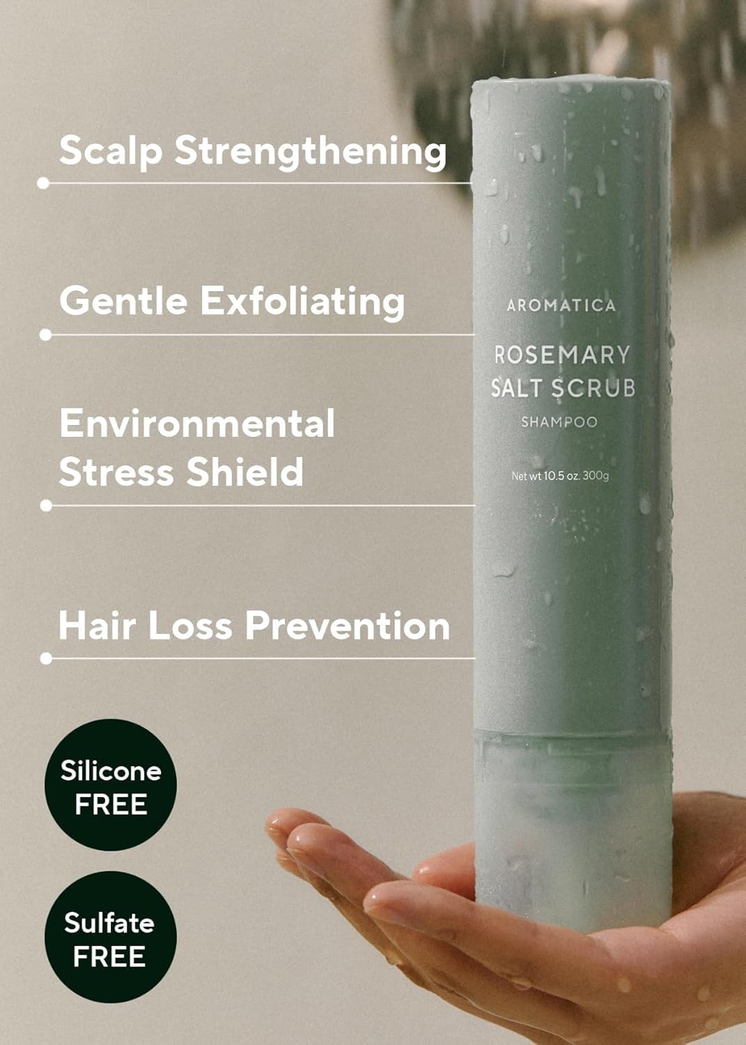 AROMATICA Rosemary Scalp Scaling Shampoo for Hair Growth | Korean Hair Care for Thinning Hair & Hair Loss, Natural Essential Oil, Vegan, Sulfate Silicone Paraben Free (13.53 oz)