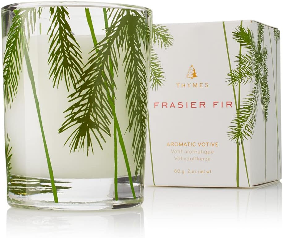 Thymes Frasier Fir Pine Needle Candle – Holiday Candles for Home Scented with Notes of Crisp Siberian Fir, Cedarwood & Sandalwood – Christmas Decor (6.5 oz)