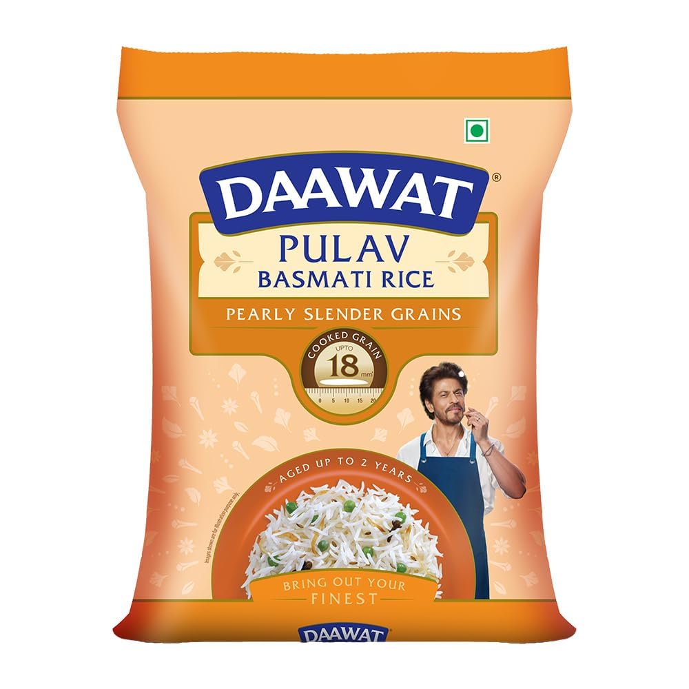 Daawat Pulav Basmati Rice | Naturally Aged Long & Slender Grains | Fluffy Non-Sticky Texture | Perfect for Pulav & Everyday Meals, 1 kg (2.2 lb)