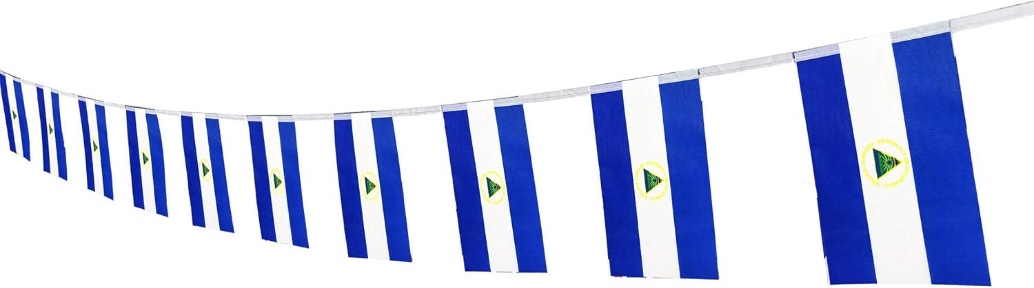 Nicaragua Nicaraguan String Banner Flag,5.5 x 8.2 Inch String Banner,Indoor and Outdoor Party Decorations,16 ft 20 Mini Flags.