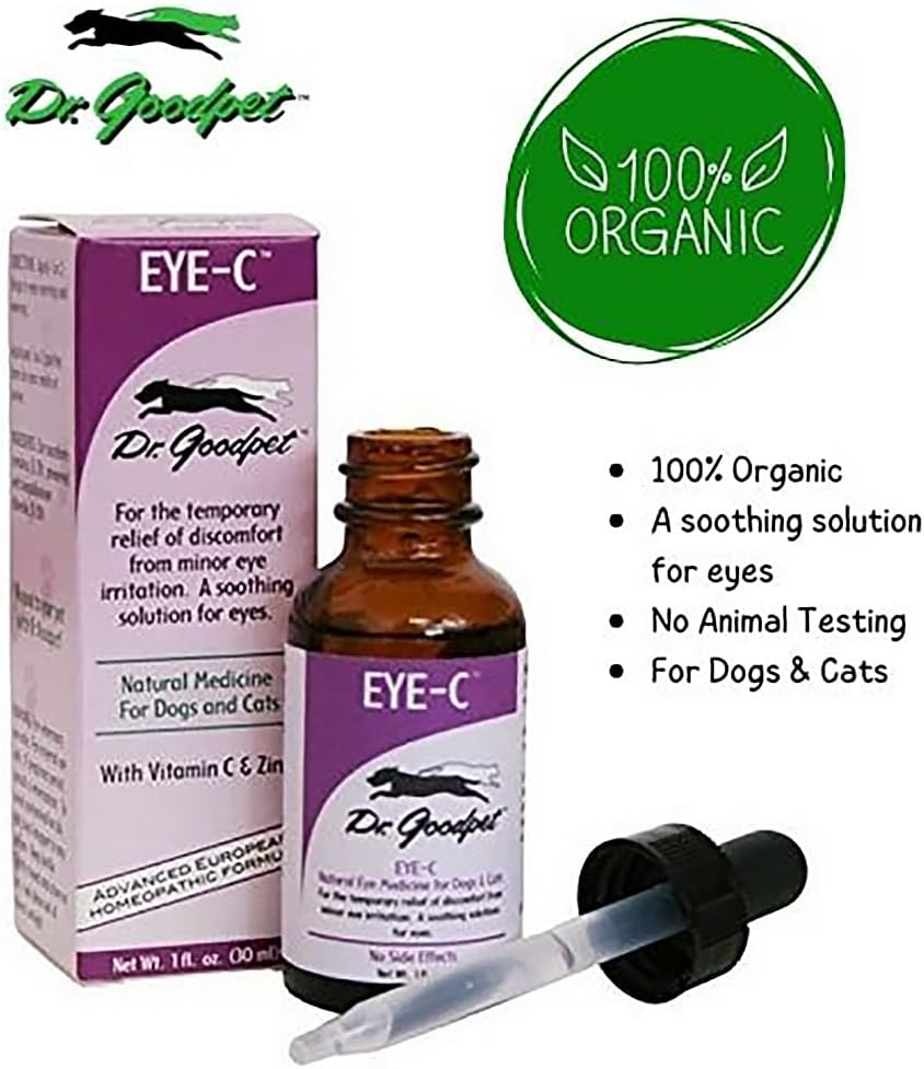 Eye-C All-Natural Eye Drops for Dogs, Cats | Human Quality Zinc & Vitamin C | Veterinarian Recommended Eye Care | Soothe, Wash