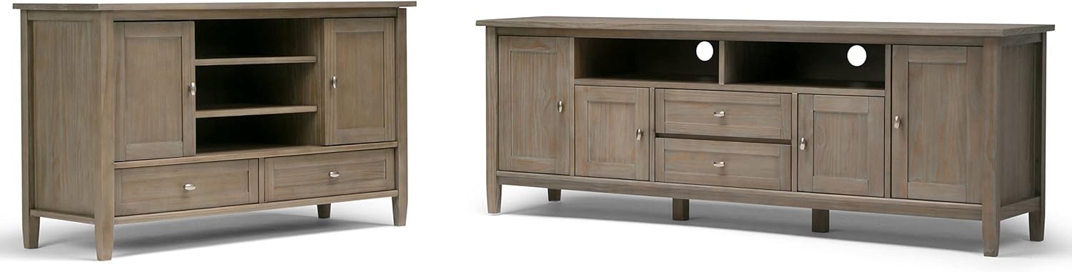 SIMPLIHOME Warm Shaker 47" Wide Solid Wood TV Stand in Light Golden Brown