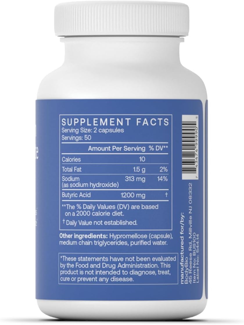 BodyBio Butyrate Sodium- Postbiotic for Gut & Digestive Support | Gut Health, Digestive Support, Bloating, Gas & Constipation Relief, Leaky Gut Repair