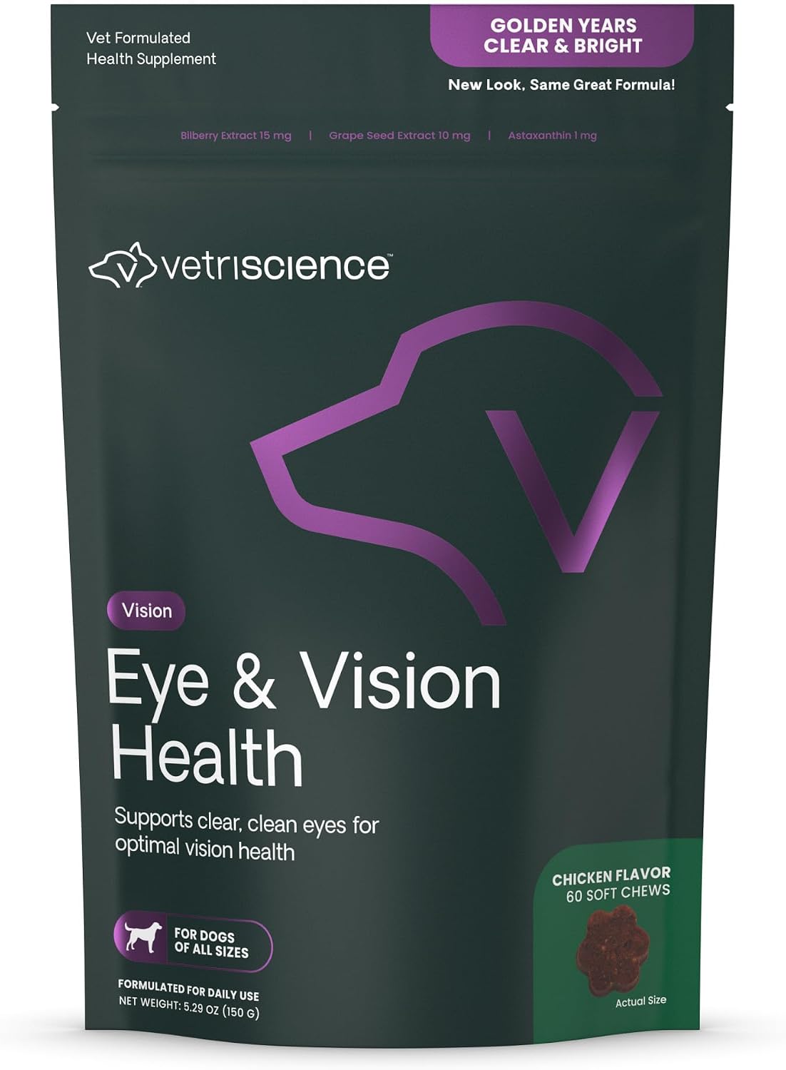 VetriScience Eye & Vision Health Chews for Dogs, Chicken, 60 Count