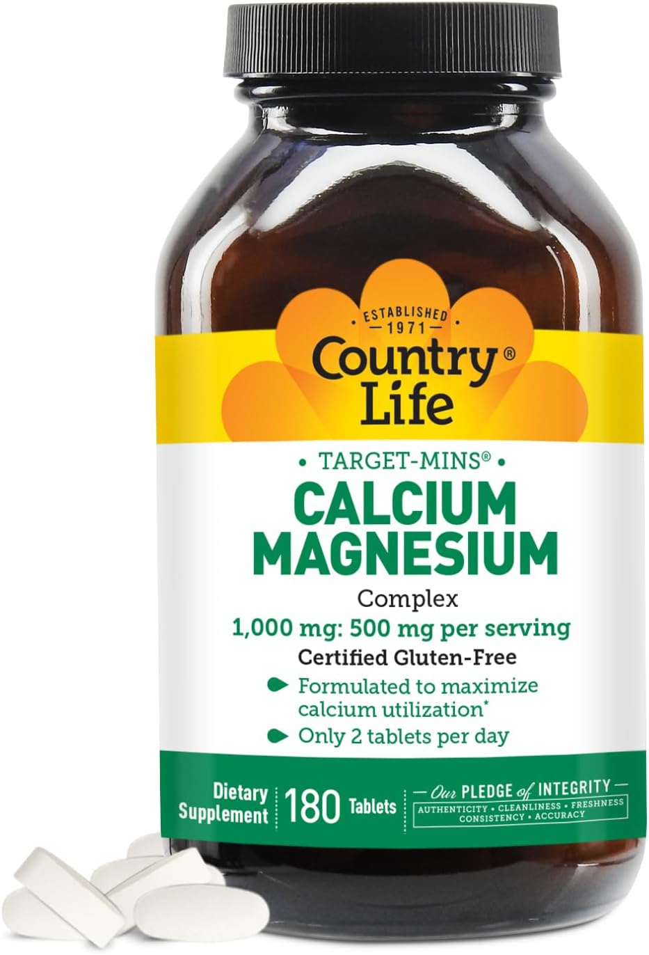 Country Life Target-Mins Calcium Magnesium Complex, 360 Tablets | 2:1 calcium-to-magnesium ratio with 180 convenient daily servings