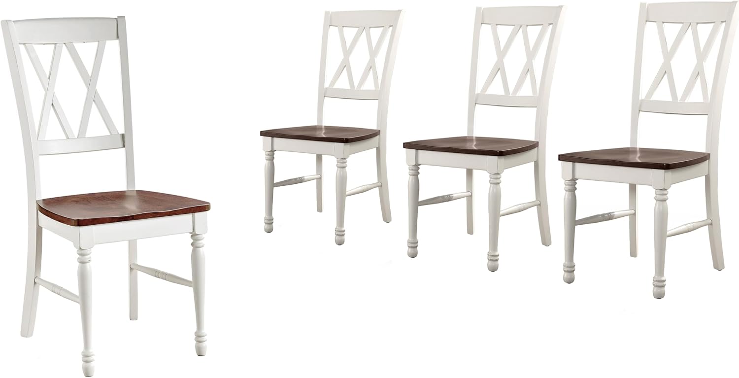 Crosley Furniture Shelby Traditional Wood X-Back Dining Room Chairs Set of 2, Kitchen Chair, Distressed White