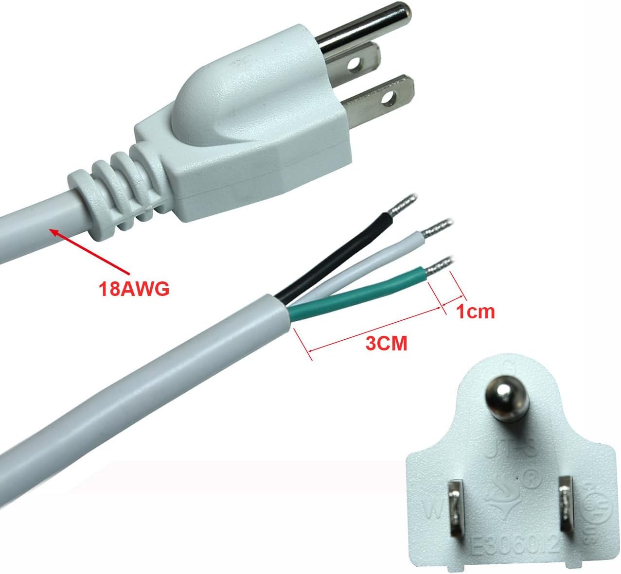 FILSHU 6ft 18 Gauge 3 Prong AC Power Cord with On Off Switch