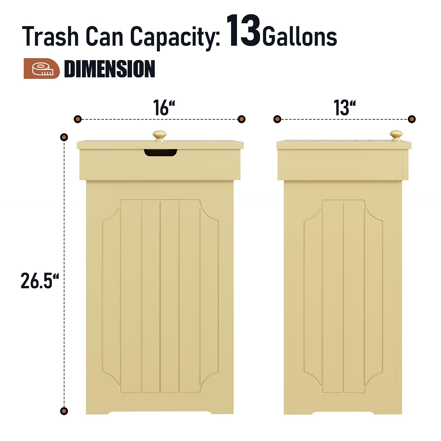 Function Home Trash Can Cabinet, 13 Gallon Kitchen Garbage Can, Wood Recycling Trash Bin, Freestanding Dog Proof Trash Can, Farmhouse Trash Cabinet with Lid for Home Kitchen Bathroom, Yellow