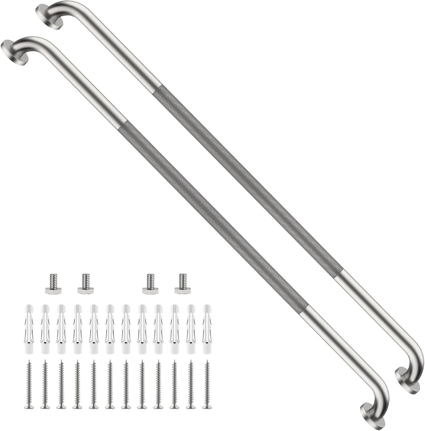 40 Inch Brushed Nickel Shower Grab Bar Anti-Slip Knurled Grip,Safety Handle | YuanDe 1.25" Diameter Stainless Steel Bathroom Grab Bars, Handicap Injury Elderly Senior Assist Support Shower Handle-2Packs
