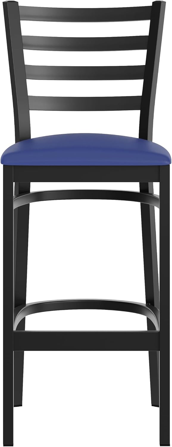 Flash Furniture Hercules Series Ladder Back Metal Restaurant Barstool, Modern Upholstered Armless Bar Height Chair for Restaurants and Kitchens, Black | Vinyl Upholstery, Durable Construction, Commercial Use