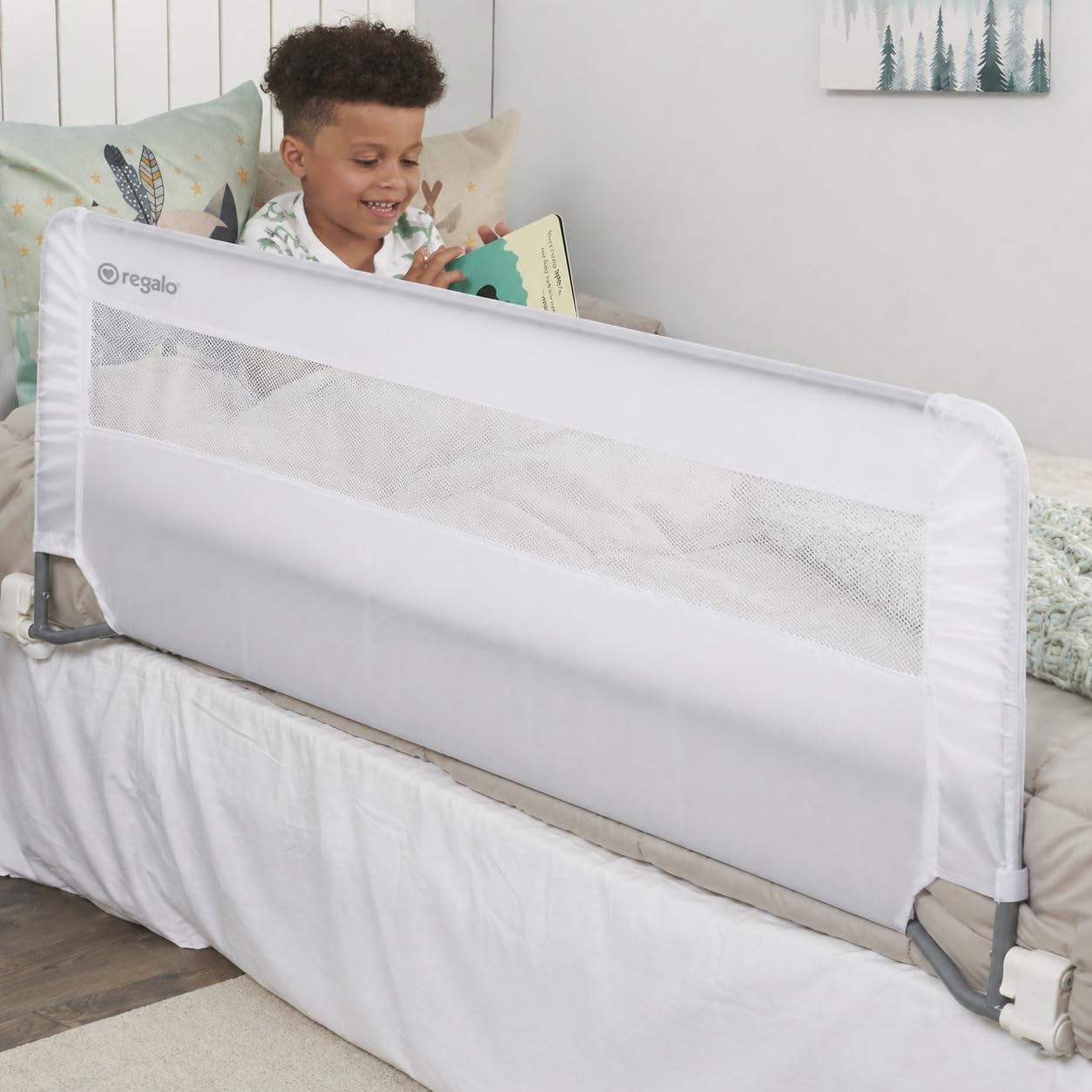 Regalo Safety 54” Extra Long Hideaway Bed Rail Guard for Toddlers, Toddler Bed Rail with Reinforced Anchor Safety System, 20” Tall Bed Safety Rail, Fits Twin, Full & Queen Beds