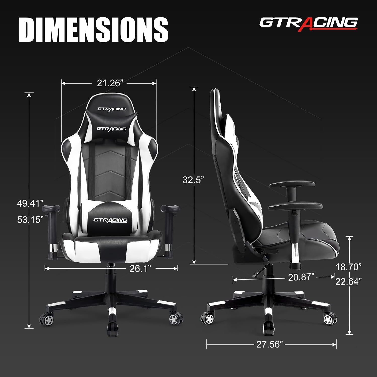 GTRACING Gaming Chair Racing Office Computer Ergonomic Video Game Chair Backrest and Seat Height Adjustable Swivel Recliner with Headrest and Lumbar