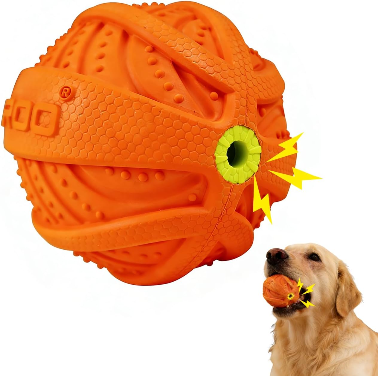 LaRoo Squeaky Dog Ball Toy,Durable Natural Rubber Squeaker Ball Throwing Training,Teeth Cleaning Chew Toy for Pet Medium and Large Dogs (3.5In Green)