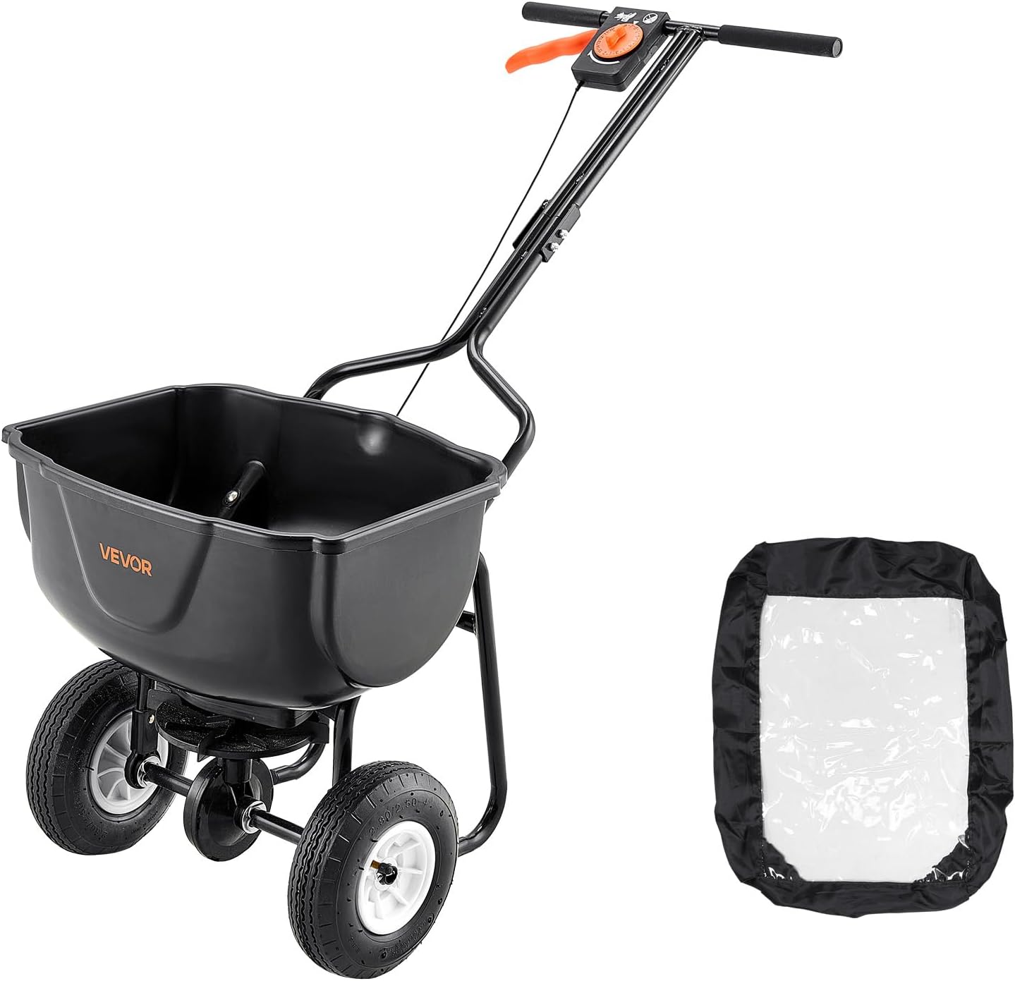 VEVOR Walk Behind Spreader, 60LBS Capacity, Push Spreader with 0-9.8 ft Spreading Width, 8 in All Terrain Pneumatic Tires