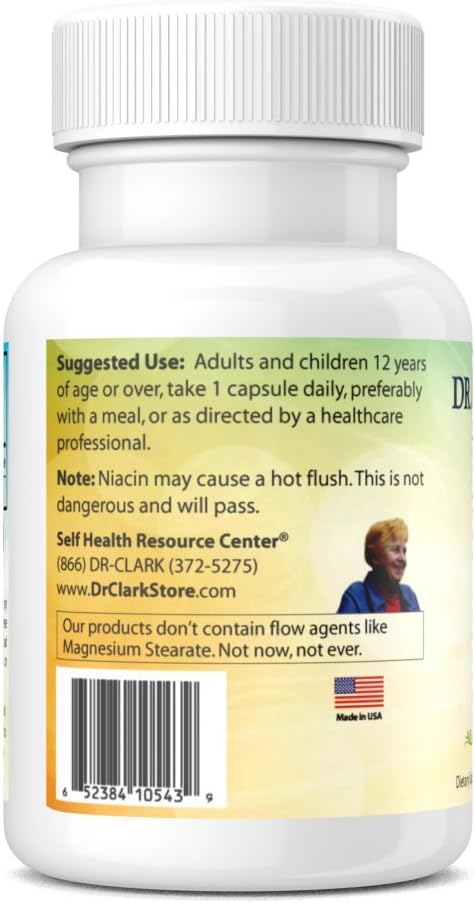 Dr Clark Niacin (Vitamin B3) Supplement – 25mg, 100 Gelatin Capsules, Supports Circulation & Healthy Cholesterol Levels
