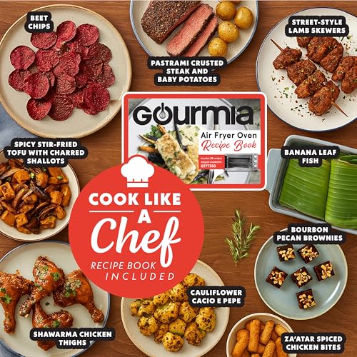 Gourmia Air Fryer Toaster Combo - 6-in-1 Multi-function Countertop Oven Adjustable Temperature & Timer, Fry Basket, Baking Pan