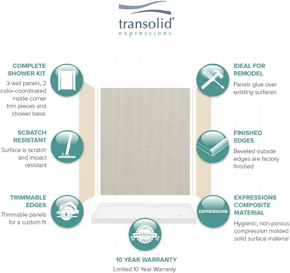 Transolid KSE603272-5477SC-3846 Expressions 32-in x 60-in x 72-in Alcove Shower Kit with Door, Bisque/Cameo and Silver