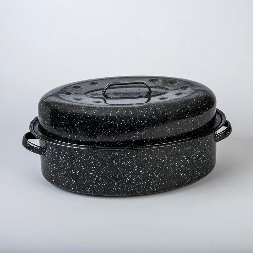 Granite Ware 13" Oval Roaster with Lid – Enameled Steel, Oven Safe to 932°F – Ideal for Roasting, Baking & Sourdough Bread – Self-Basting Cover, Dishwasher Safe, 7 lb Capacity | Oval Roaster Capacity, Roasts Up To 7 Lb Poultry Or Meat, Covered Cooking fo…