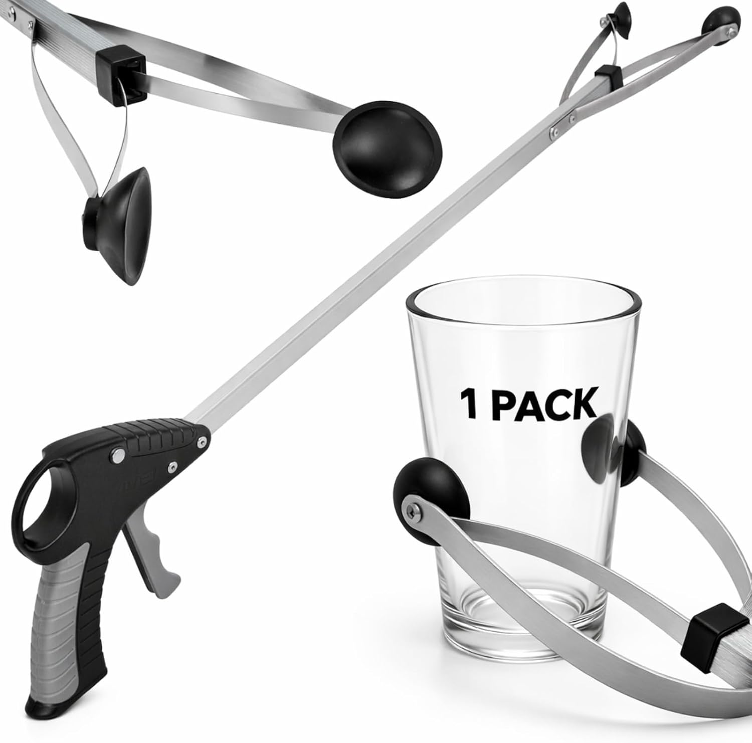 Vive Suction Cup Grabber Reacher 32" - Elderly Grab It Reaching Pickup Tool | Heavy Duty for Seniors - Trash, Sticks, Litter Picker Upper - Extra Long Reach Handle & Handy Extension Arm Claw