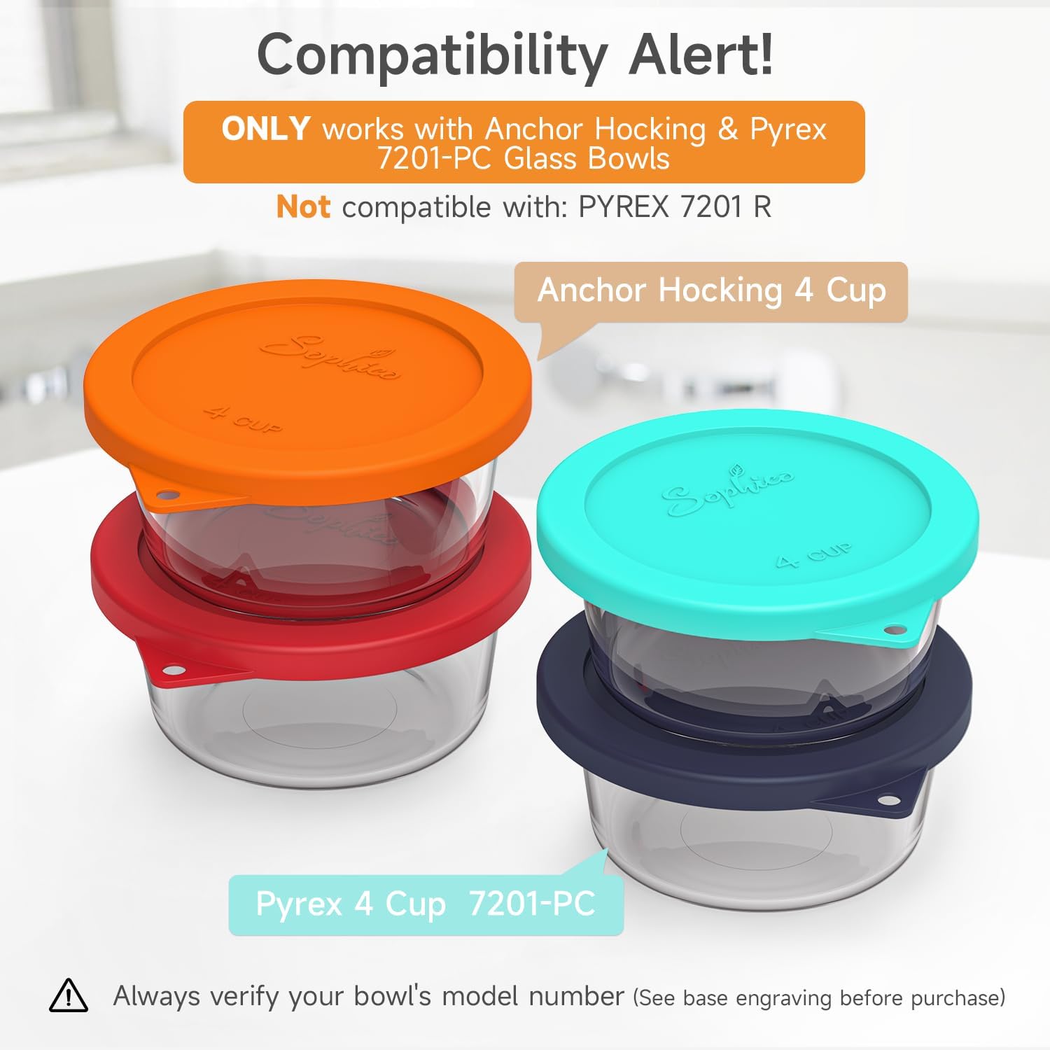 SOPHICO 4 Cup Silicone Lids Replacement for Pyrex & Anchor Hocking 7201-PC