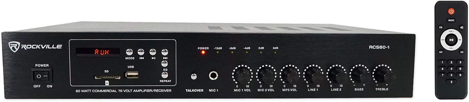 Rockville RCS80-1 60W 70V Commercial Amplifier with Bluetooth Receiver
