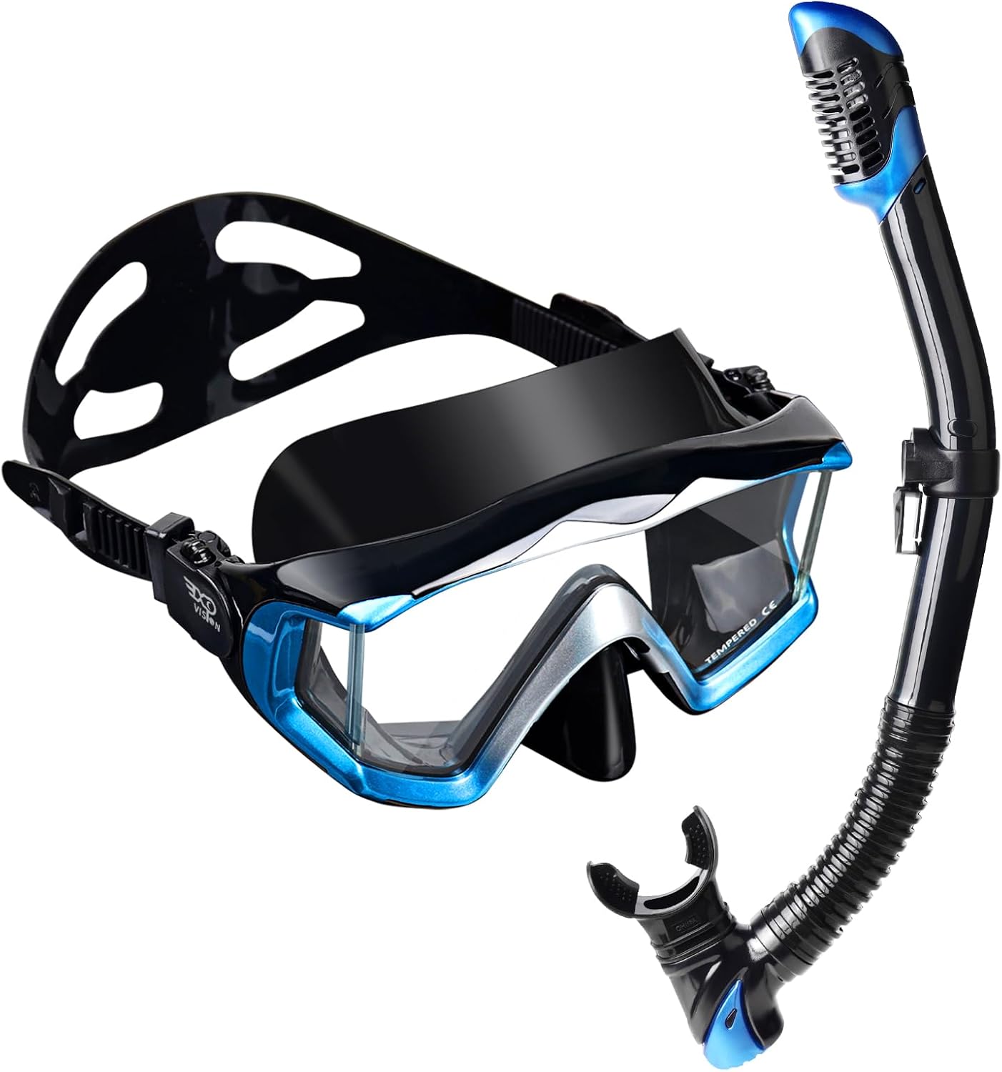 Adult Pano 3 Scuba Diving Mask, Tempered Glass Snorkel Mask Anti-Fog Swim Mask No Leakage Swim Goggles with Nose Cover Snorkeling Gear for Snorkeling