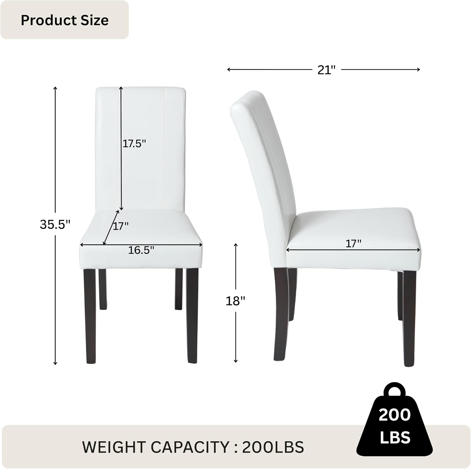 Roundhill Furniture C020BR Urban Style Solid Wood Leatherette Padded Parson Chair, Brown, Set of 2