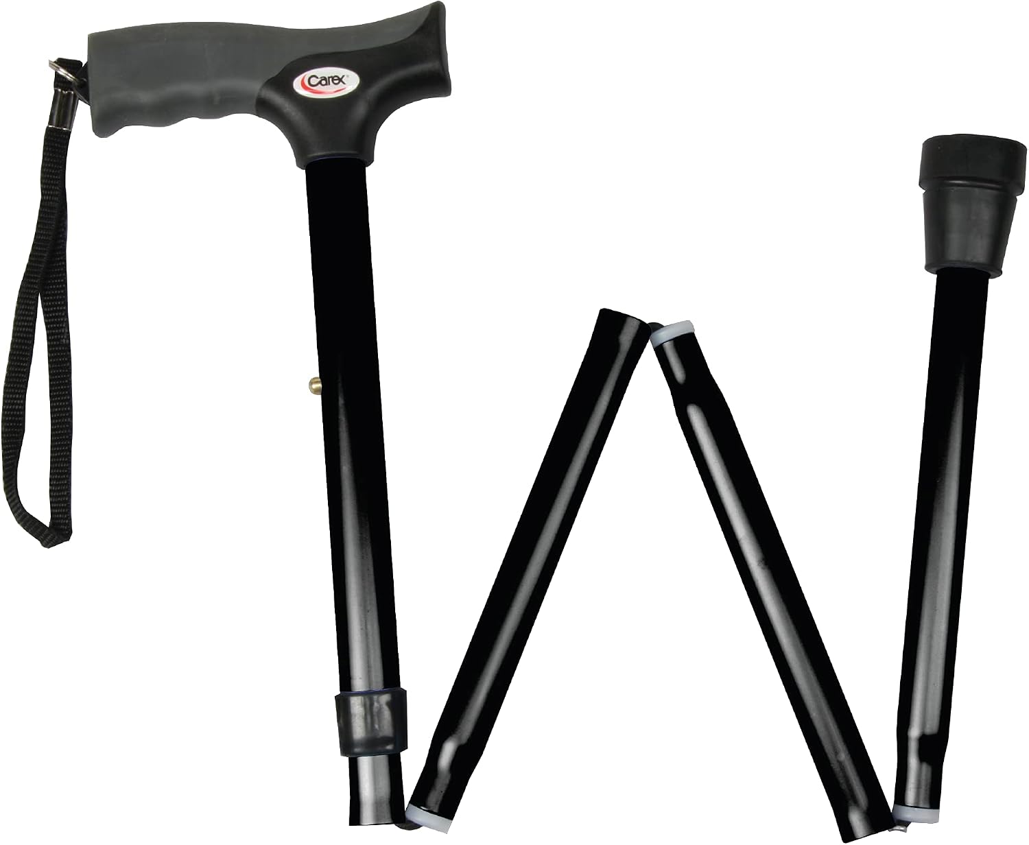 Carex Soft Grip Folding Cane - Foldable Walking Cane For Men and Women - Adjustable Height (33"-37"), Anti-Slip Rubber Tip, Soft Derby Style Ergonomic Handle, Black Cane