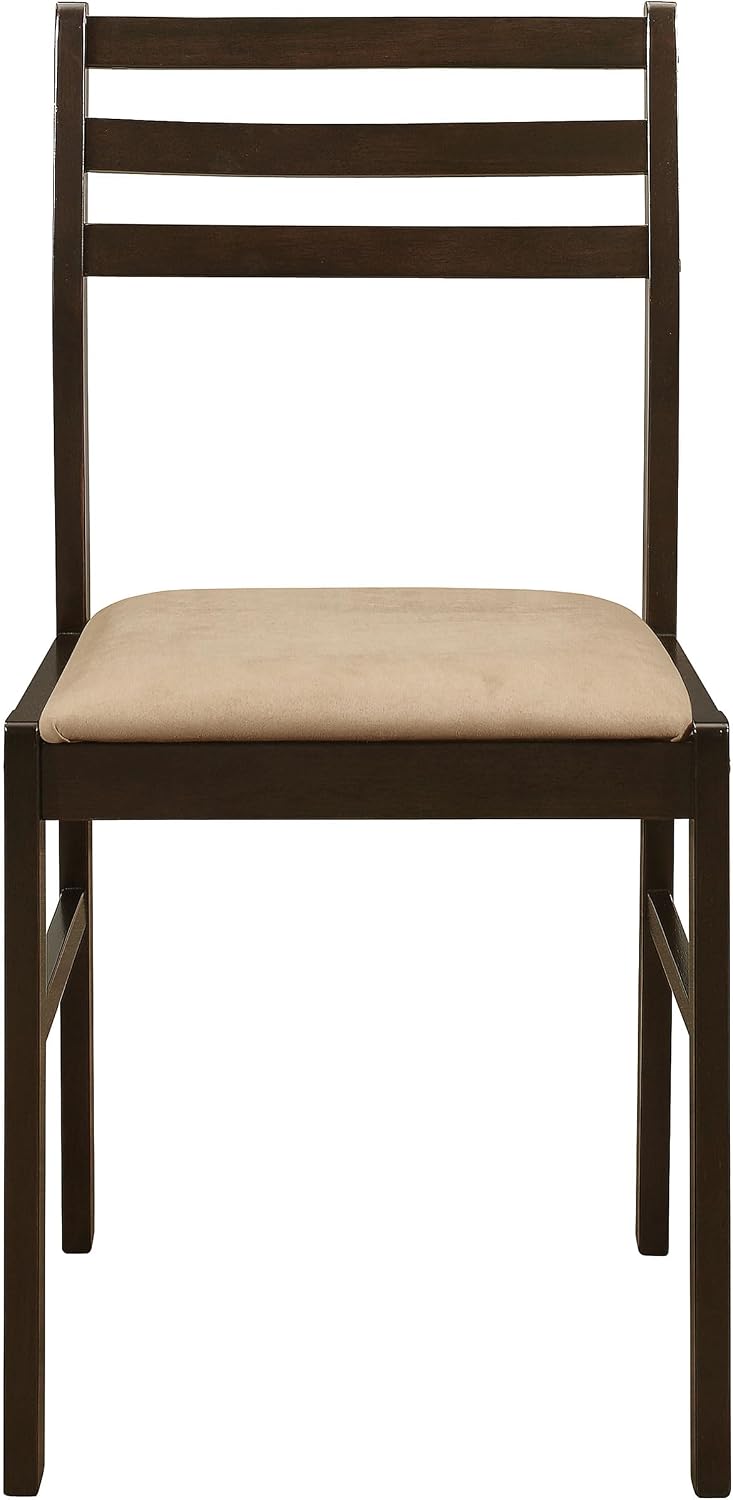 Coaster Home Furnishings 3-Piece Round Wood Dining Room Set Drop Leaf Extension Table Ladder Back Side Chairs Upholstered Seat Cushions Cappuccino
