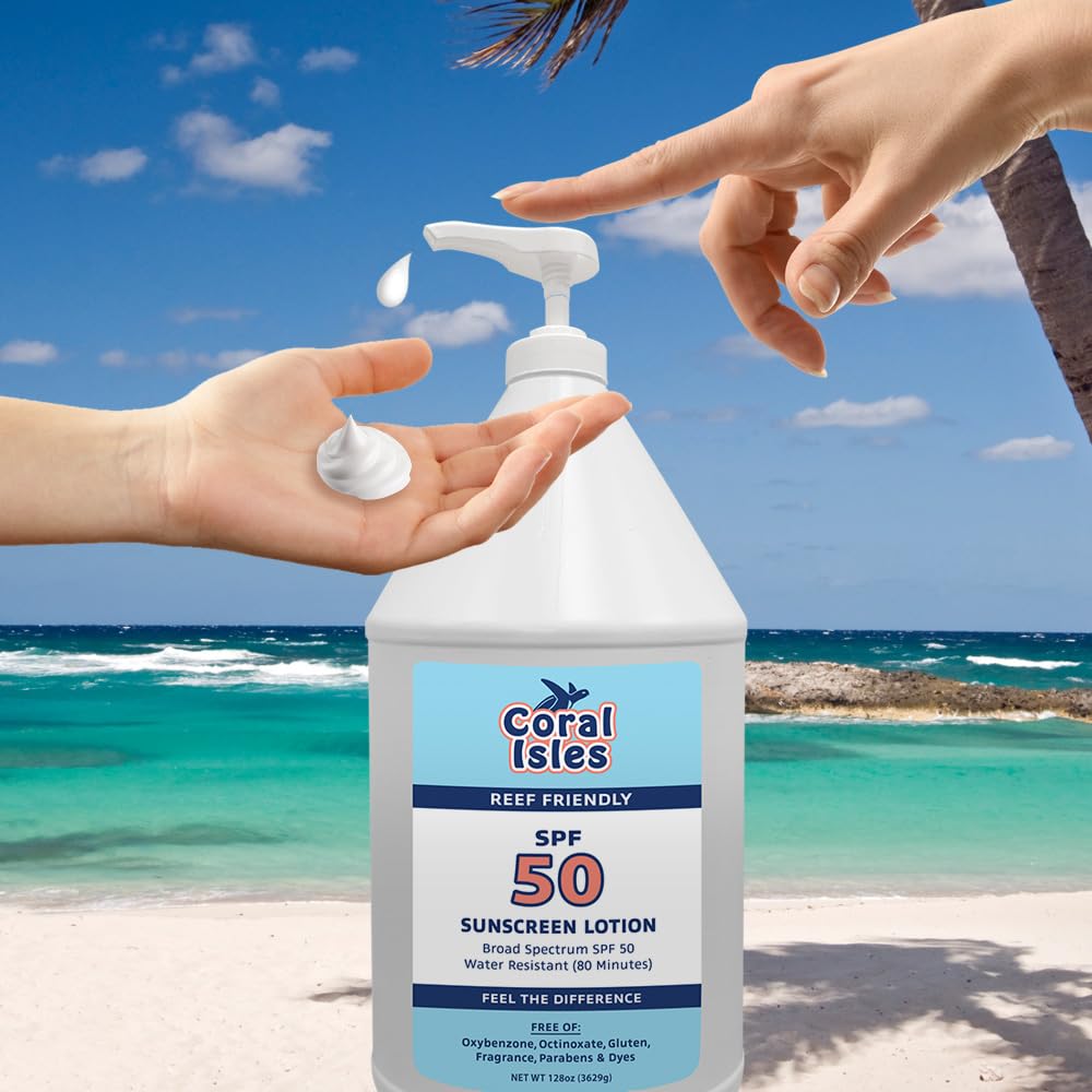 Coral Isles SPF 50 Sunscreen Pump Reef Compliant Broad Spectrum 128 Fl Oz